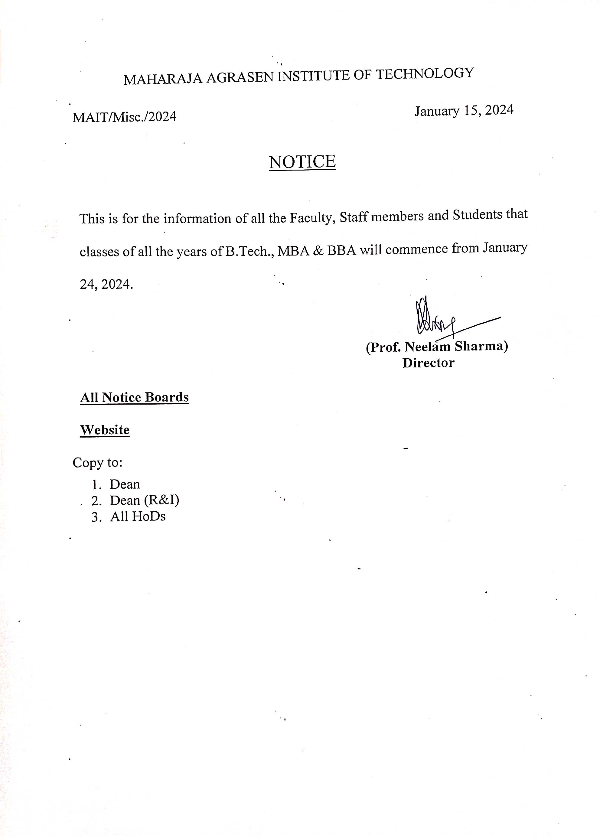 Class Commencement Notice
